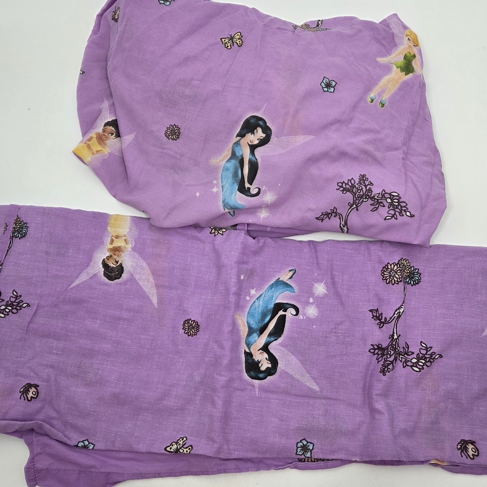 Disney Tinkerbell Fairies Flat Fitted Sheet Twin Bedding Purple Cotton Blend